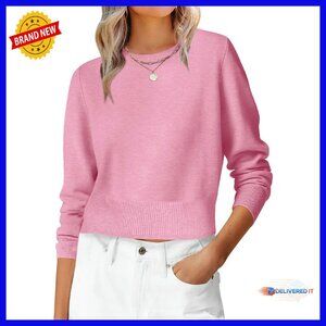 Cropped Long Sleeve Ribbed Knit Sweater Top Business Casual Fall